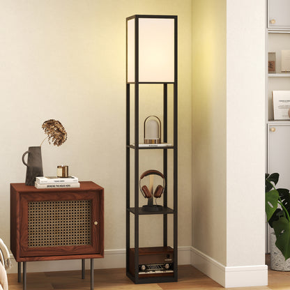 Floor Lamp with 3-Tier Storage Shelf for Home Office, Black