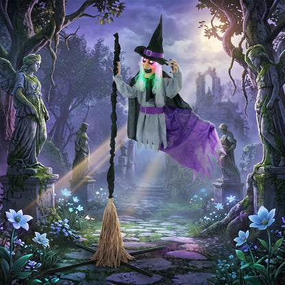 200cm Life Size Animated Witch, Scary Halloween Animatronic Decor