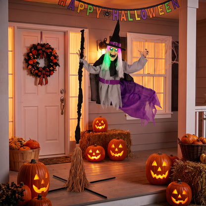 200cm Life Size Animated Witch, Scary Halloween Animatronic Decor