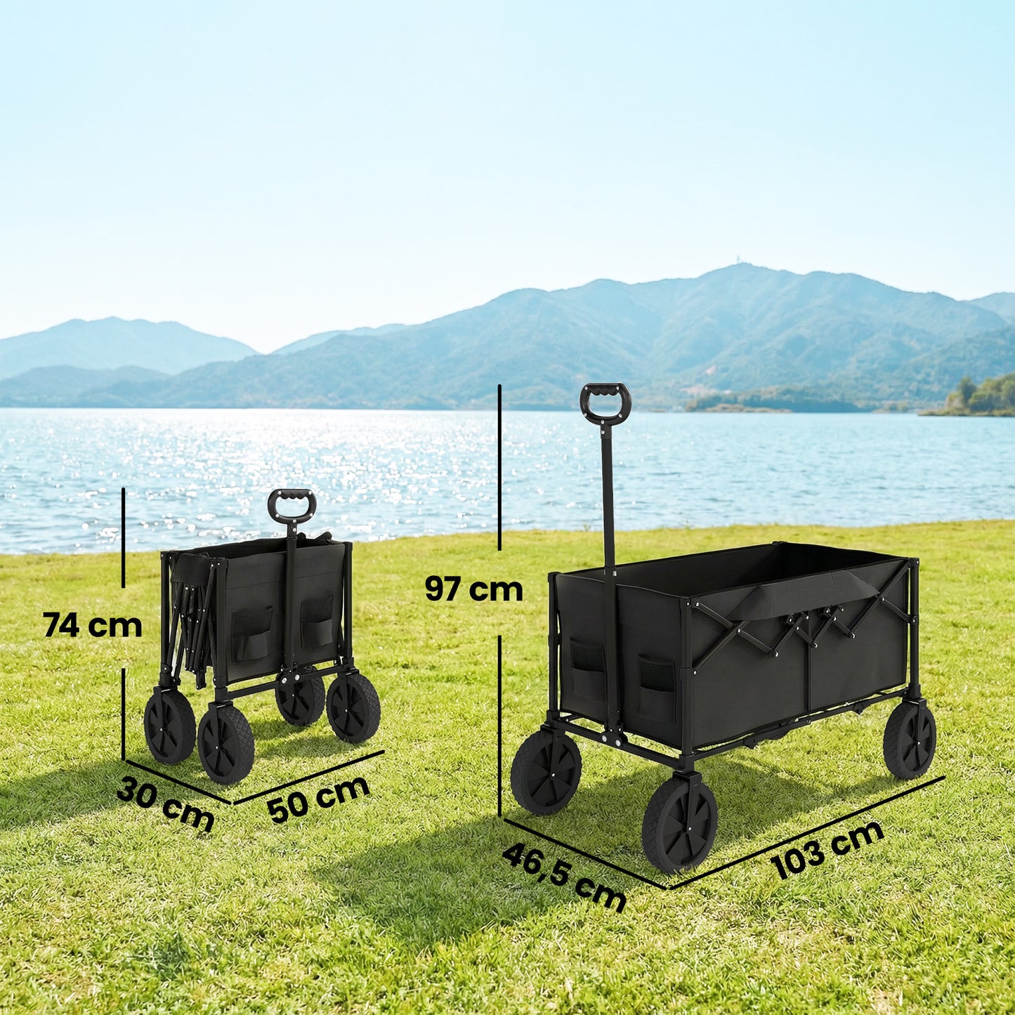95L Foldable Festival Trolley on Wheels, Black