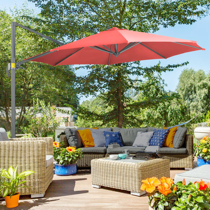 3 x 3(m) Cantilever Parasol Garden Umbrella with Cross Base Wine Red