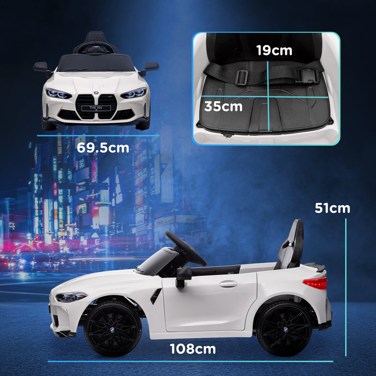 12V BMW M4 Licensed Kids Electric Car w/ Remote, Suspension, White