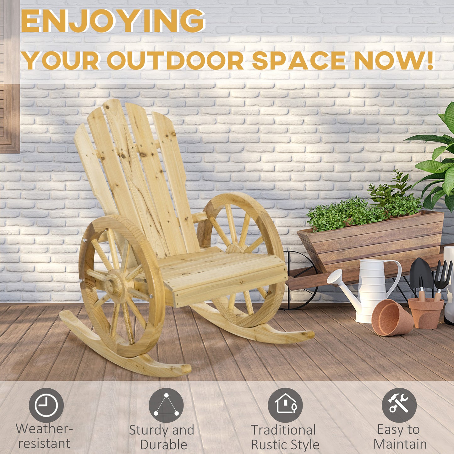 Adirondack Rocking Chair Porch Poolside Garden Lounging Natural