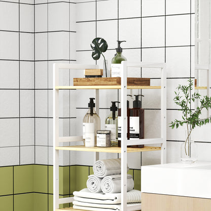5-Tier Bamboo Bathroom Storage Shelf with Adjustable Rack, Natural