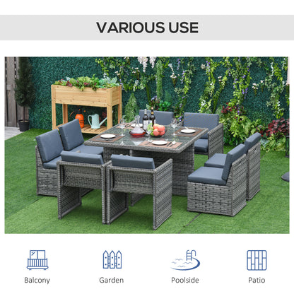 Patio 9 PCs Rattan Dining Table Set Garden Wicker Cube Sofa Furniture