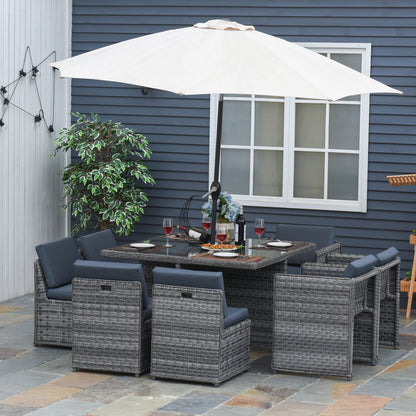 Patio 9 PCs Rattan Dining Table Set Garden Wicker Cube Sofa Furniture