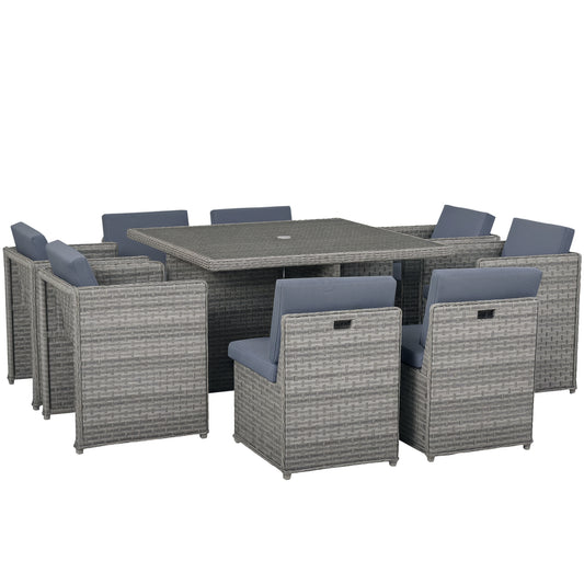 Patio 9 PCs Rattan Dining Table Set Garden Wicker Cube Sofa Furniture