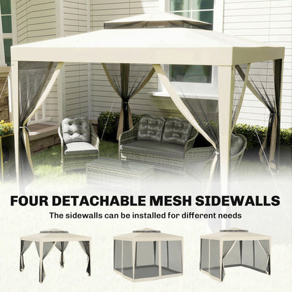 3 x 3 m Gazebo, Netting Party Tent w/ Double Tier Roof, Beige