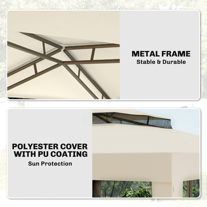 3 x 3 m Gazebo, Netting Party Tent w/ Double Tier Roof, Beige