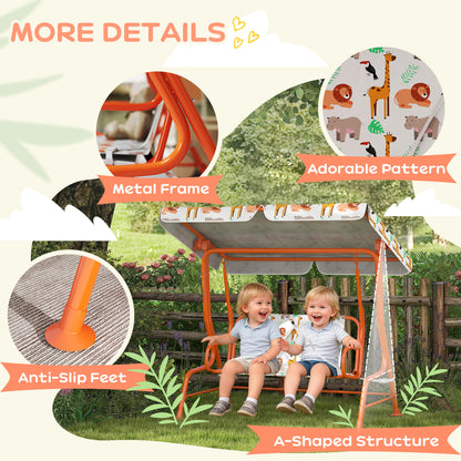 Kids Porch Swing with Seat Belts, Adjustable Canopy, Orange
