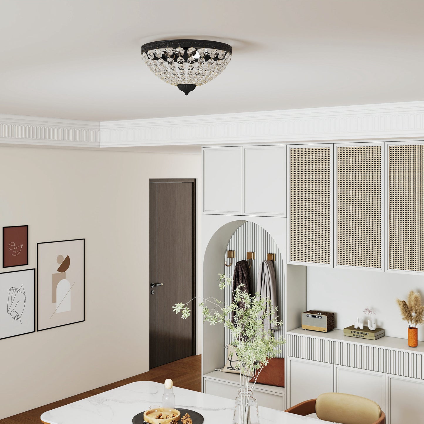 Chandelier Crystal Ceiling Light with E14 Base 2-Lights, Black