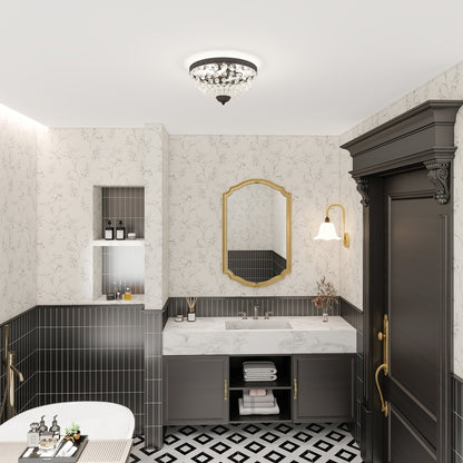 Chandelier Crystal Ceiling Light with E14 Base 2-Lights, Black