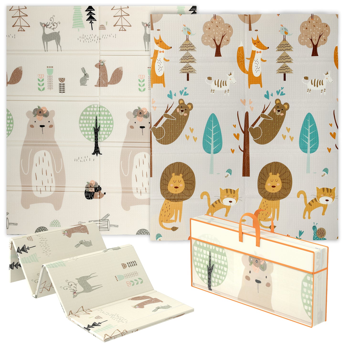 Baby Play Mat, Double Sided Crawling Mat, Animal Theme