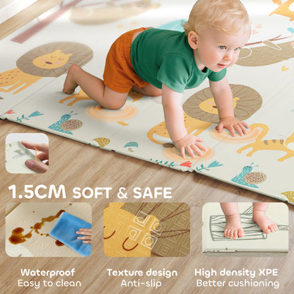 Baby Play Mat, Double Sided Crawling Mat, Animal Theme