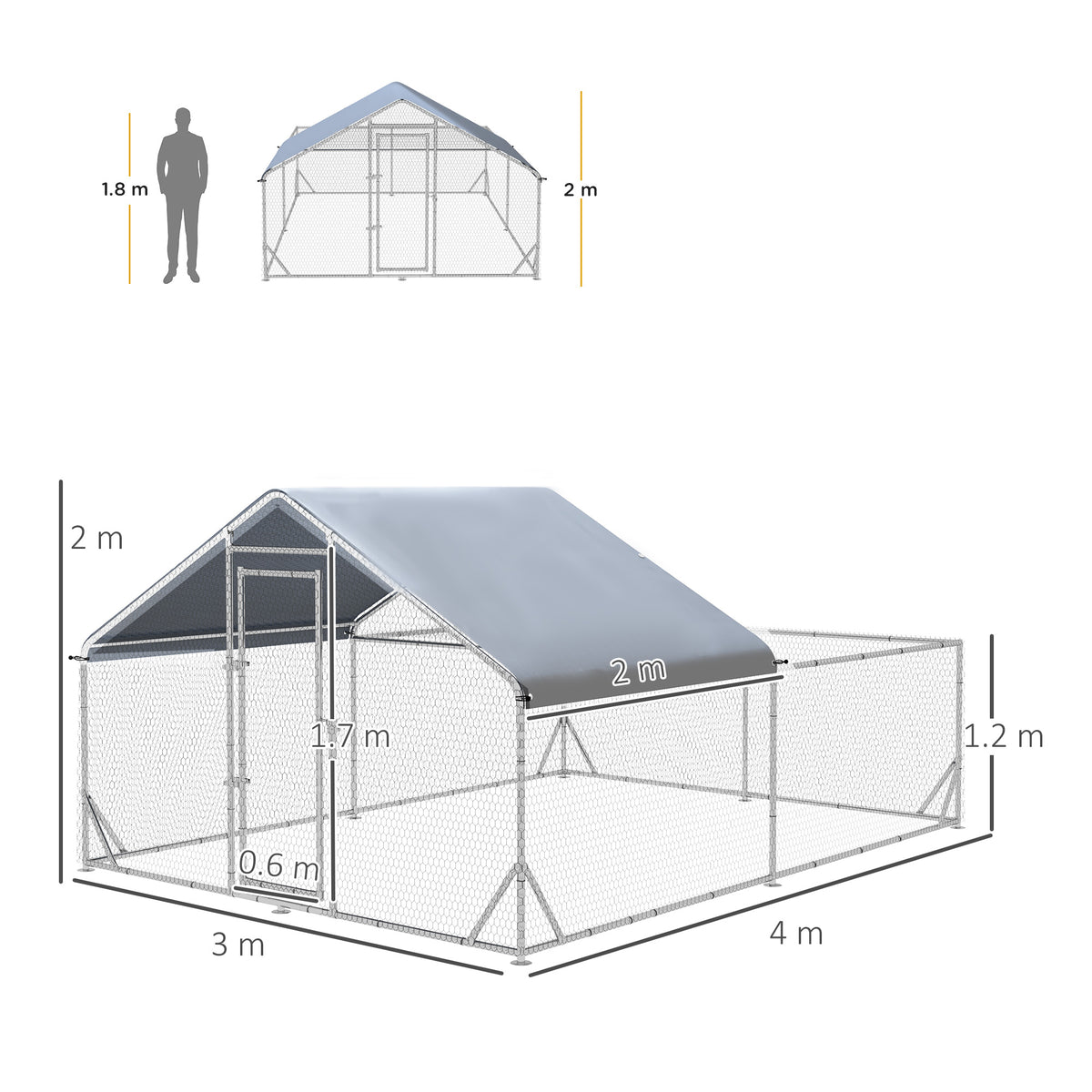 Walk-In Chicken Run, Hen House, for Ducks, Rabbits w/ Water-Resist Roof