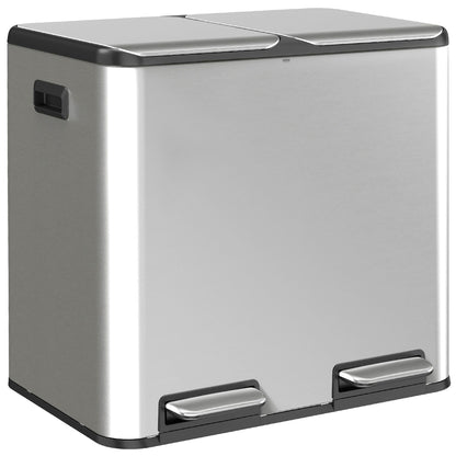 2x20L Kitchen Bin, Stainless Steel Recycling Bin, Silver Tone