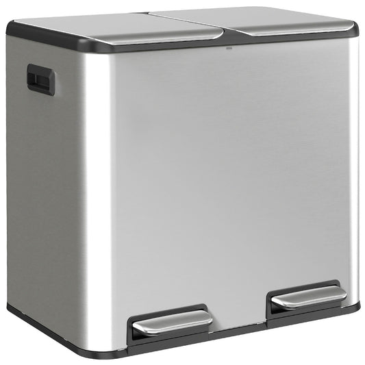 2x20L Kitchen Bin, Stainless Steel Recycling Bin, Silver Tone