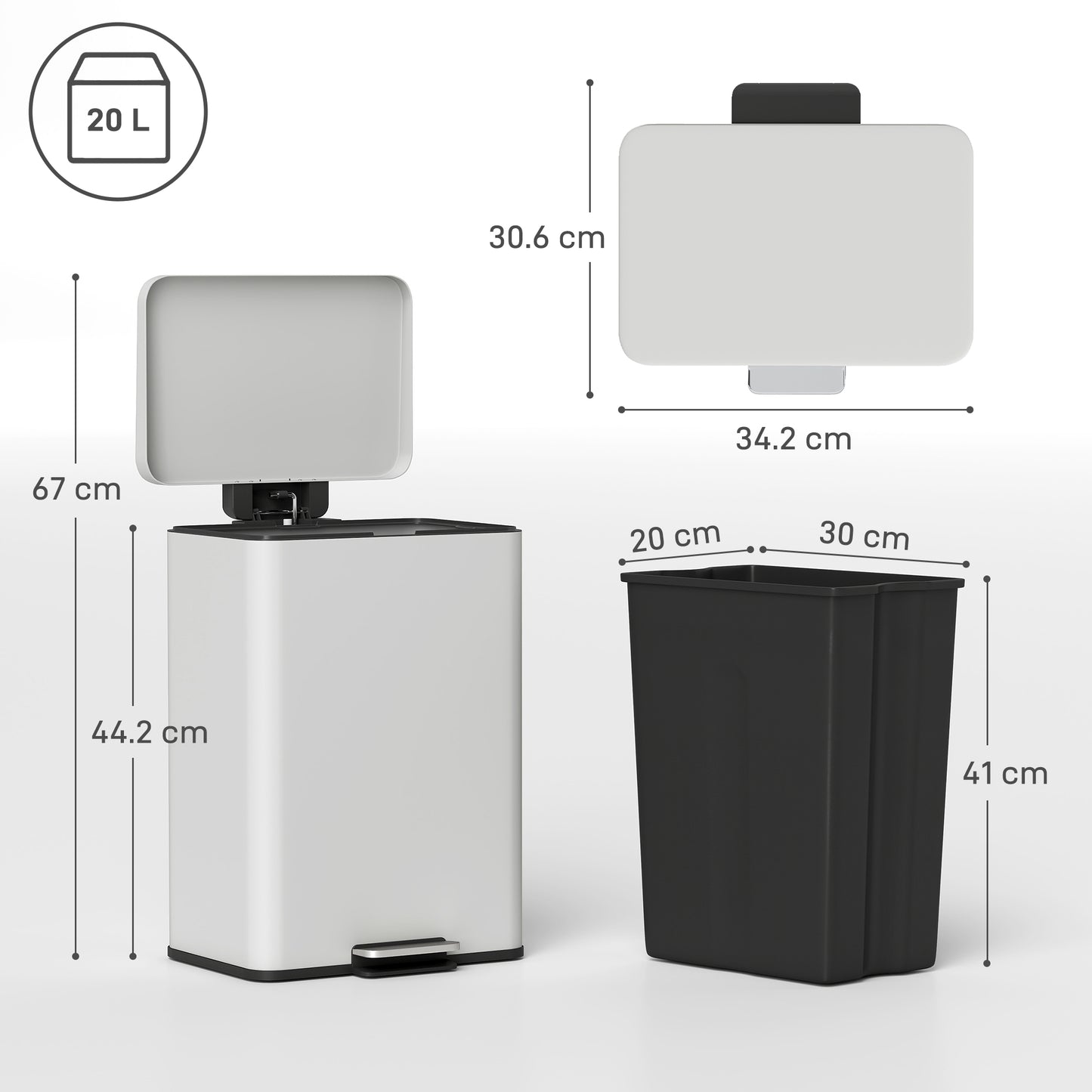 Pedal Bin with Soft-Close Lid, 20L Kitchen Bin for Home, Cream