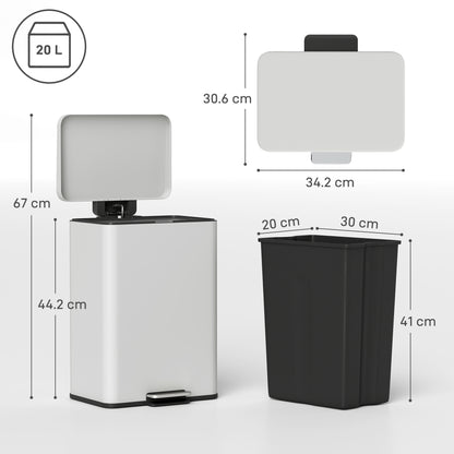 Pedal Bin with Soft-Close Lid, 20L Kitchen Bin for Home, Cream