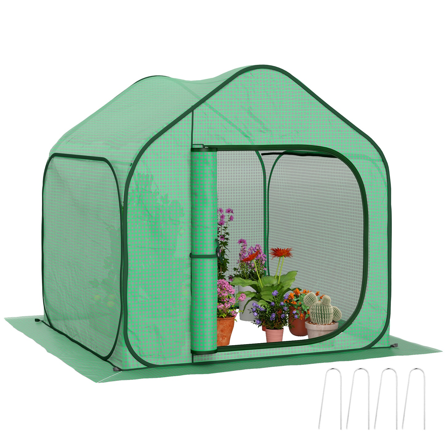 Mini Pop Up Greenhouse w/ Reinforced PE Cover, Zipper Door, Green