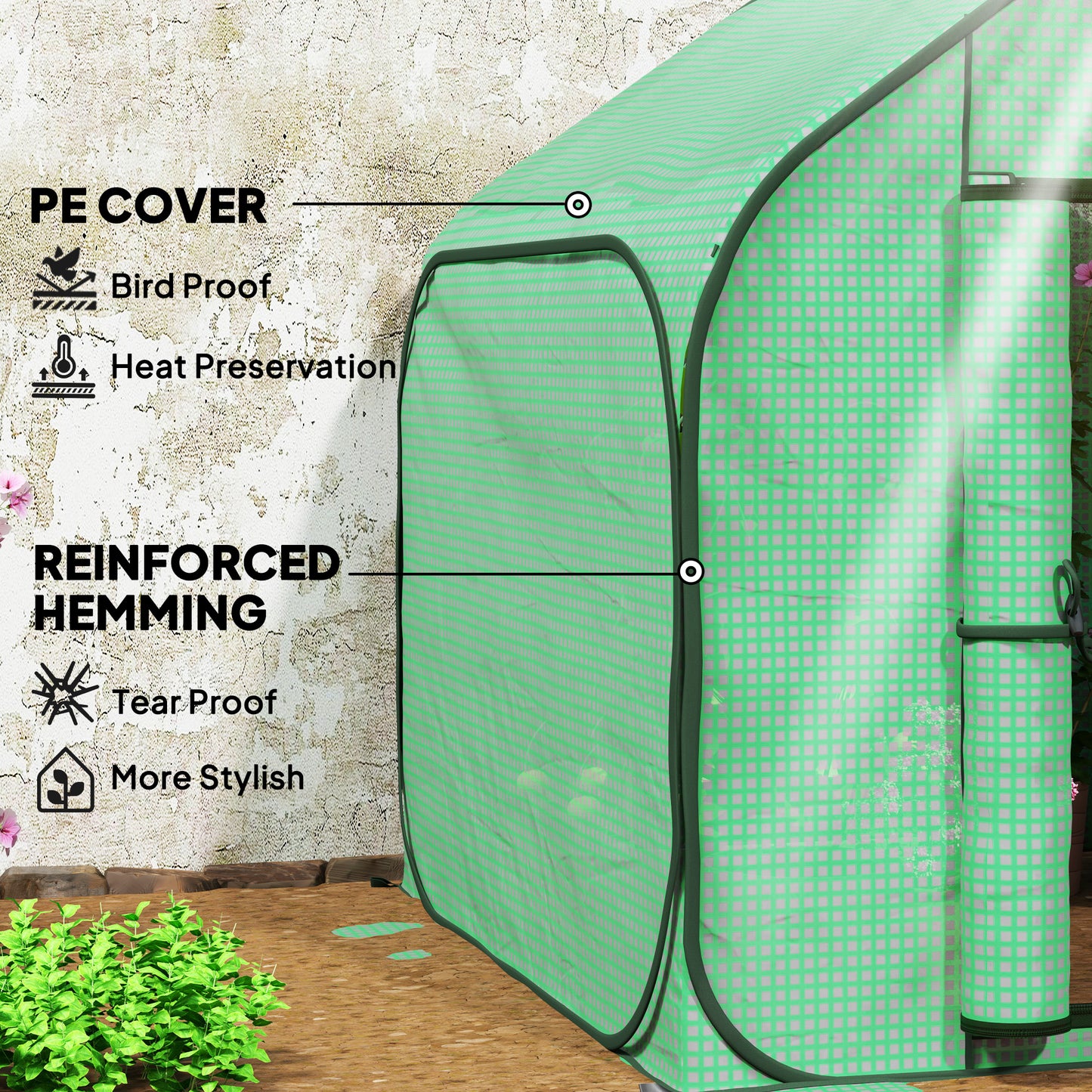 Mini Pop Up Greenhouse w/ Reinforced PE Cover, Zipper Door, Green