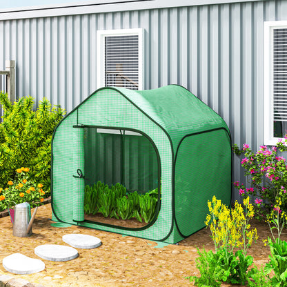 Mini Pop Up Greenhouse w/ Reinforced PE Cover, Zipper Door, Green