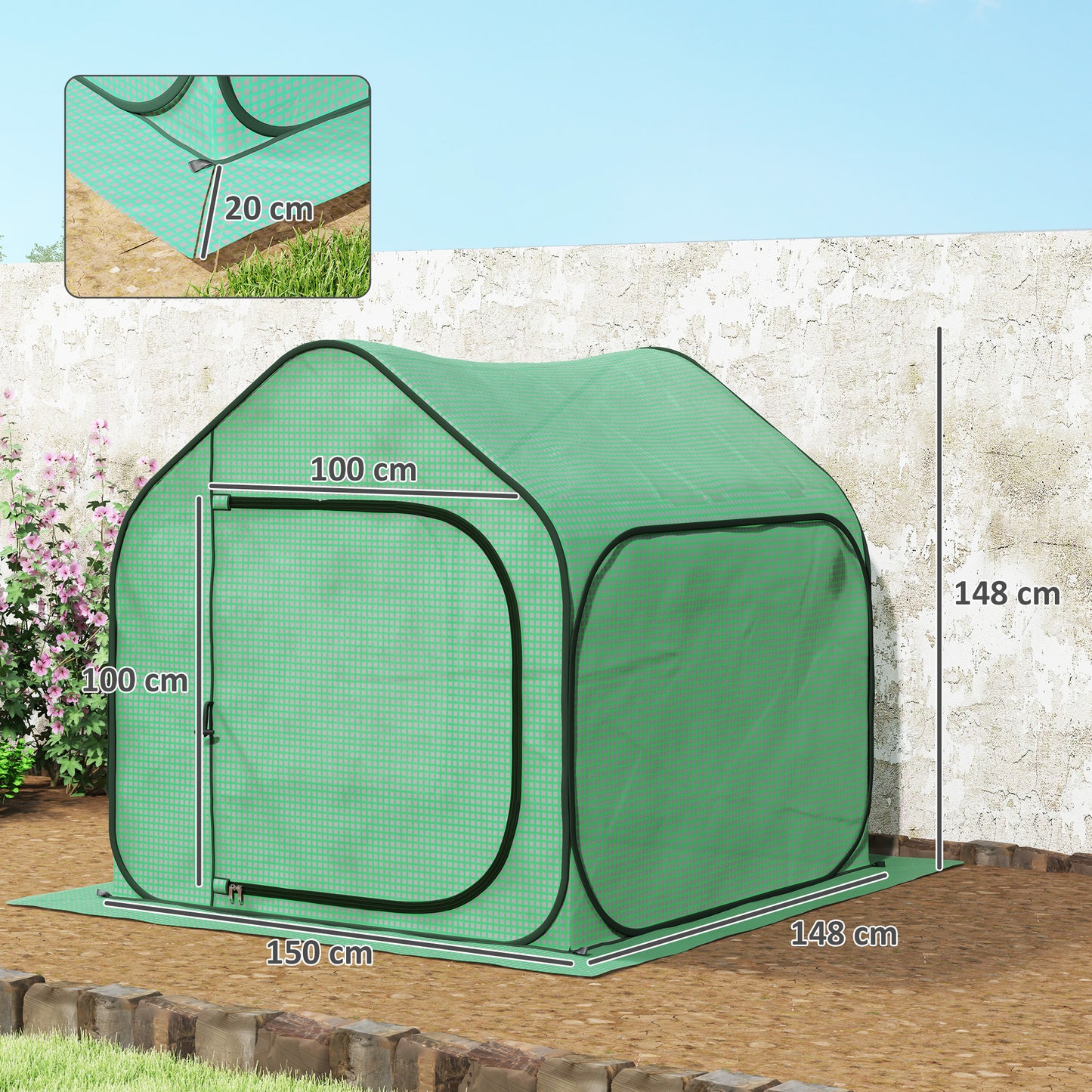 Mini Pop Up Greenhouse w/ Reinforced PE Cover, Zipper Door, Green