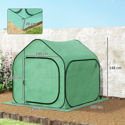 Mini Pop Up Greenhouse w/ Reinforced PE Cover, Zipper Door, Green