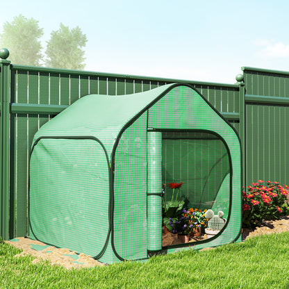 Mini Pop Up Greenhouse w/ Reinforced PE Cover, Zipper Door, Green