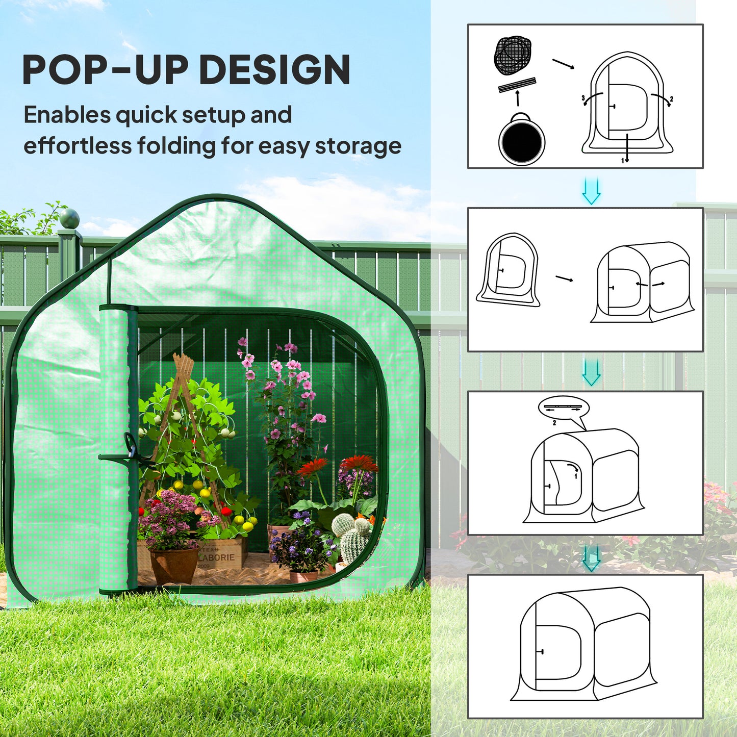 Mini Pop Up Greenhouse w/ Reinforced PE Cover, Zipper Door, Green