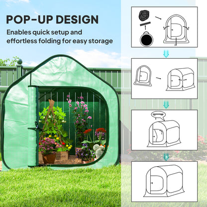 Mini Pop Up Greenhouse w/ Reinforced PE Cover, Zipper Door, Green