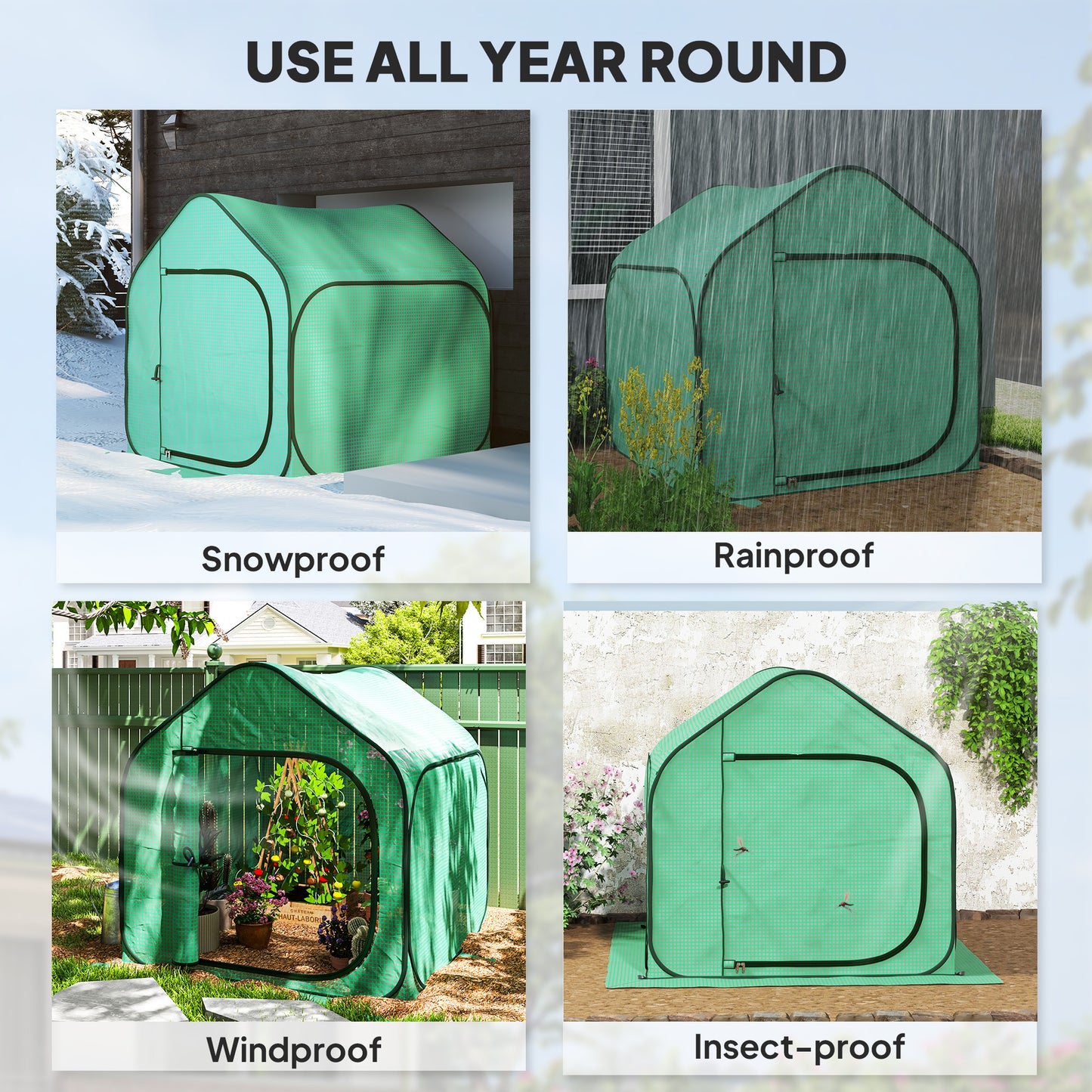 Mini Pop Up Greenhouse w/ Reinforced PE Cover, Zipper Door, Green