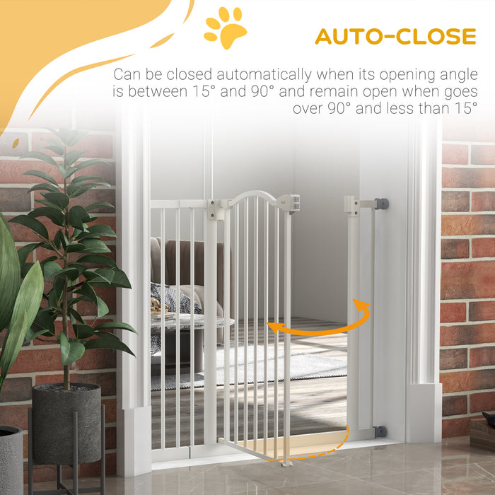 Metal 74-100cm Adjustable Pet Gate Safety Barrier w/ Auto-Close Door White