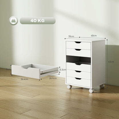 6 Drawer Vertical File Cabinet with Quiet Drawers and Wheels, White