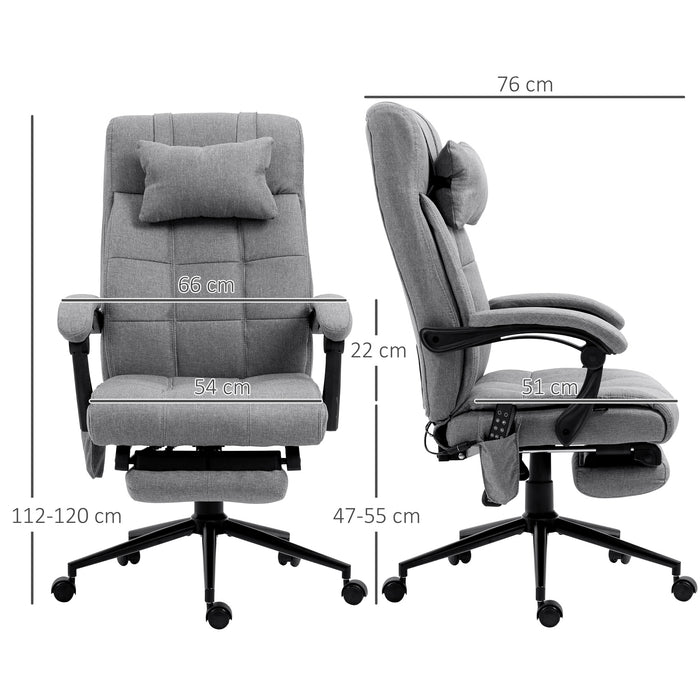 Vibration Massage Office Chair with Heat, Fabric Computer Chair with Head Pillow, Footrest, Armrest, Reclining Back, Grey