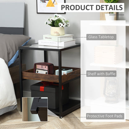 Industrial Side Table with 3-tier Storage Shelves Rustic Brown