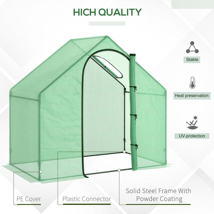 Walk in Greenhouse Garden Grow House with Roll Up Door and Window, 180 x 100 x 168 cm, Green