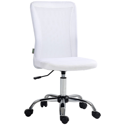 Vinsetto Computer Desk Chair, Mesh Office Chair with Adjustable Height and Swivel Wheels, Armless Study Chair, White