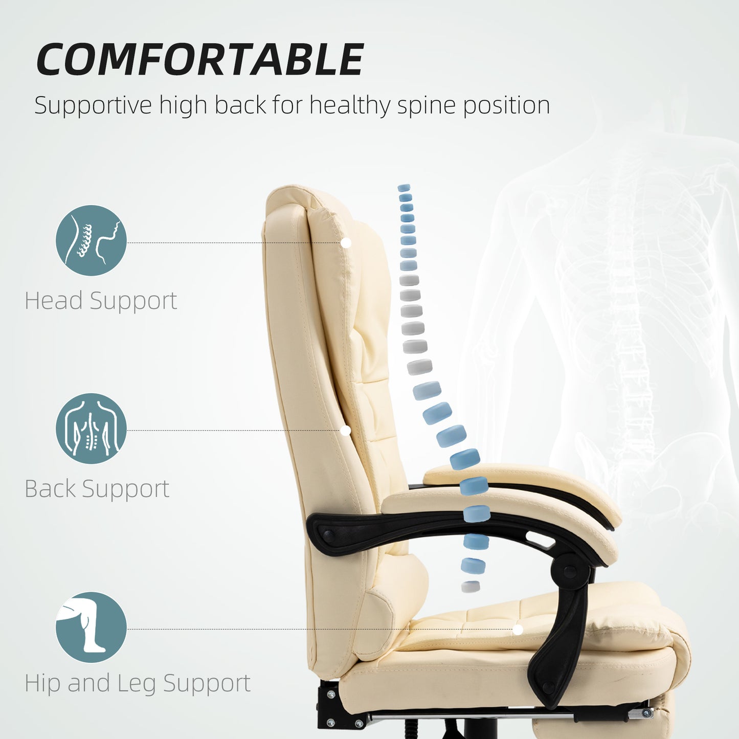 Executive Office Chair, Recliner Computer Chair with Footrest, Cream