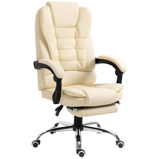 Executive Office Chair, Recliner Computer Chair with Footrest, Cream