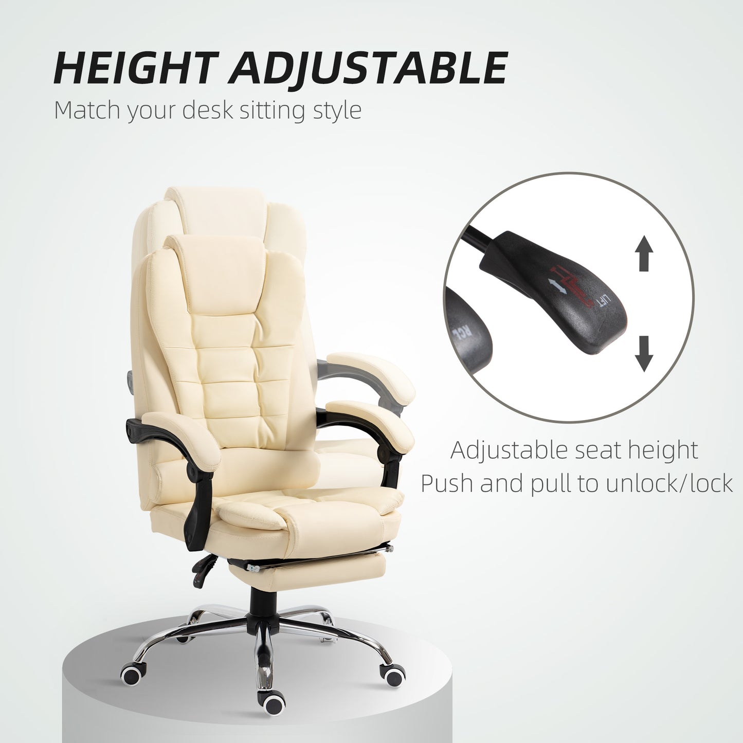 Executive Office Chair, Recliner Computer Chair with Footrest, Cream