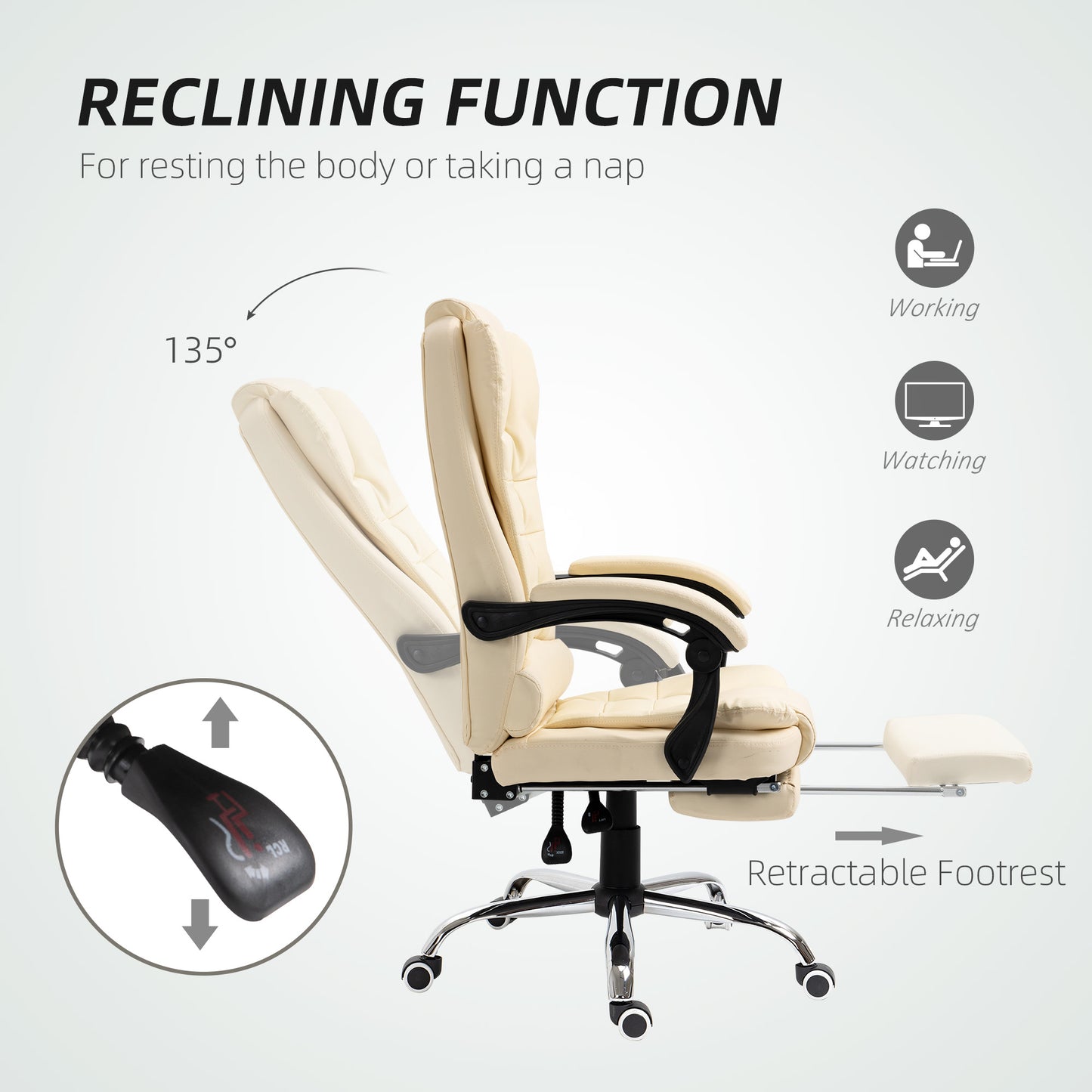 Executive Office Chair, Recliner Computer Chair with Footrest, Cream