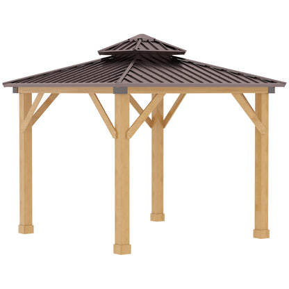 3x(3)M Double-Tier Hardtop Gazebo, Outdoor Patio Shelter, Brown