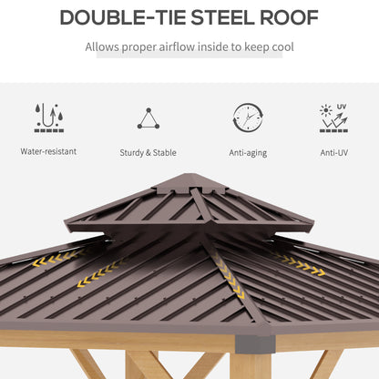 3x(3)M Double-Tier Hardtop Gazebo, Outdoor Patio Shelter, Brown