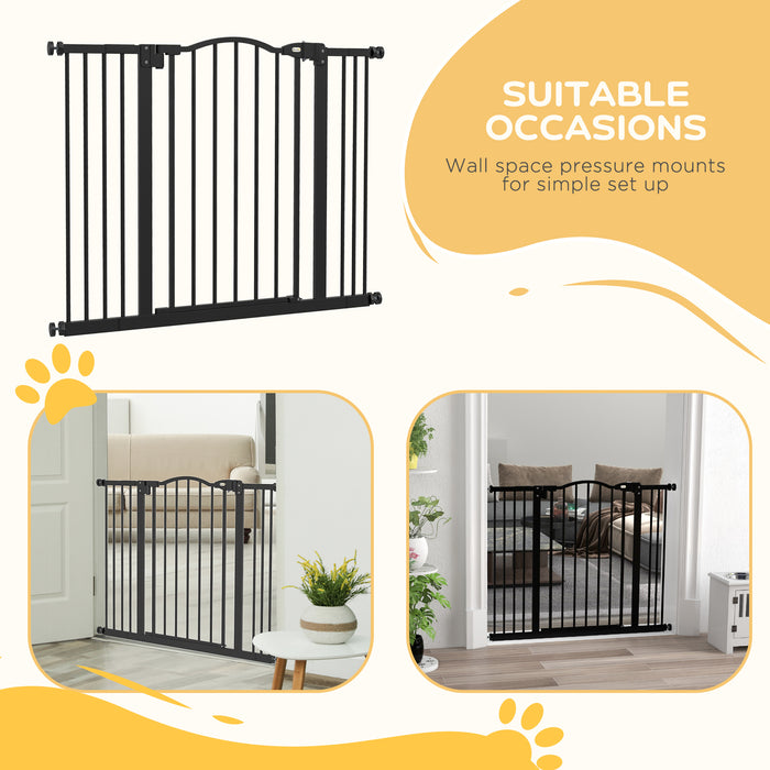 Metal 74-100cm Adjustable Pet Gate Safety Barrier w/ Auto-Close Door Black