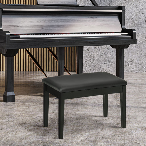 Classic Piano Bench Stool, PU Leather Padded Keyboard Stool with Rubber Wood Legs and Music Storage Compartment, Black