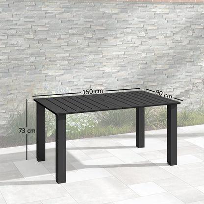 Garden Table with Parasol Hole, Slatted Metal Tabletop, Black