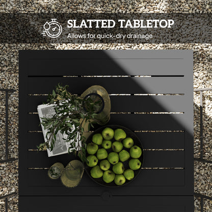 Garden Table with Parasol Hole, Slatted Metal Tabletop, Black