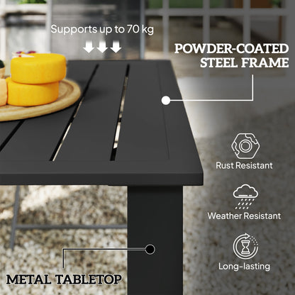 Garden Table with Parasol Hole, Slatted Metal Tabletop, Black