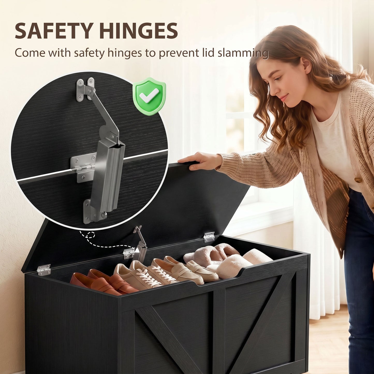 Storage Trunk for Living Room, with Safety Hinge, 80cm, Black